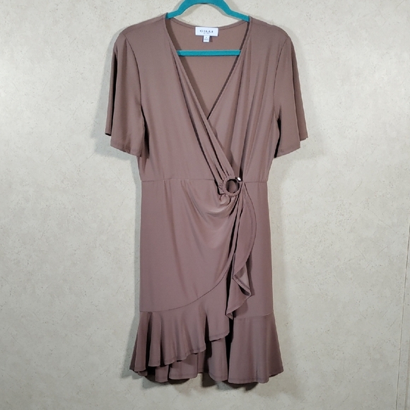 09111 Gilli tan S/S mock wrap knit dress M - Picture 1 of 8
